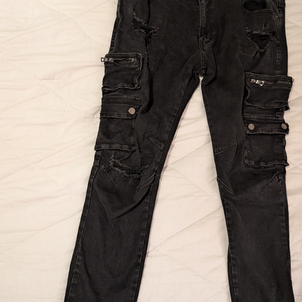 Stylish Black Distressed Cargo Pants
